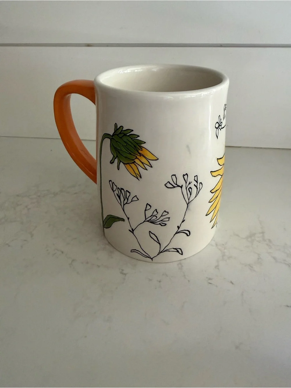 Sunflower Ceramic Mug with Orange Handle
